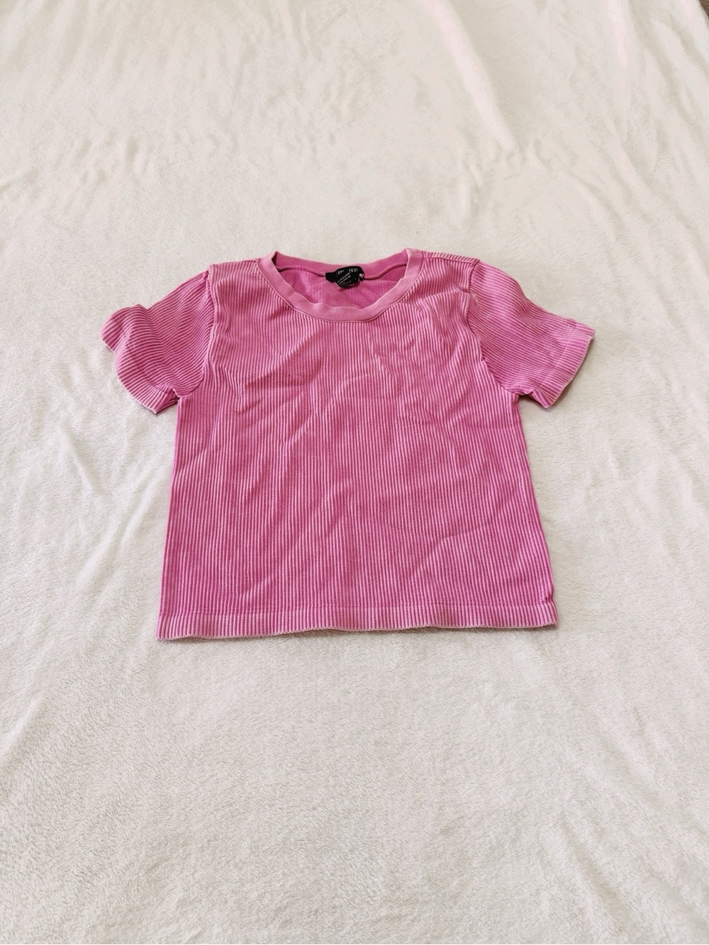 Forever 21 Hot Pink Ribbed Short Sleeve Crop Top